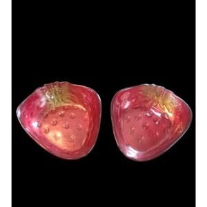 Reverse Painted Strawberry Dish Set Of 2 Summer Decore Fruit